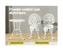 Gardeon 3PC Patio Furniture Outdoor Bistro Set Dining Chairs Aluminium White