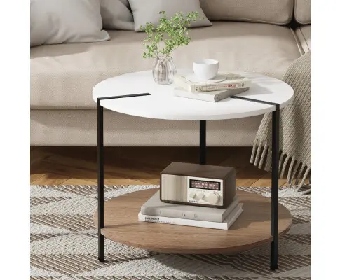 Artiss Coffee Table Side Table Round White Cedric