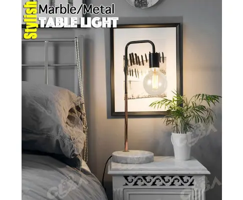 2 x LED Table Light with Marble Base and Matt Black Metal Copper Plating LED Vintage Globe Included