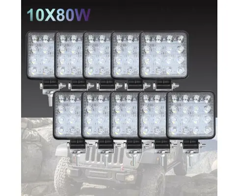 10PCS 80W CREE FLOOD LED Work Lights 12V 24V Boat Camping Square 4inch Bar