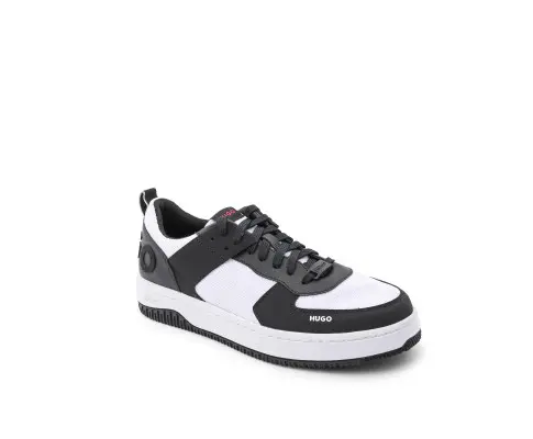 Hugo Boss Men's Charcoal Calfskin Sneakers with Rubber Sole in Multicolor - 45 EU