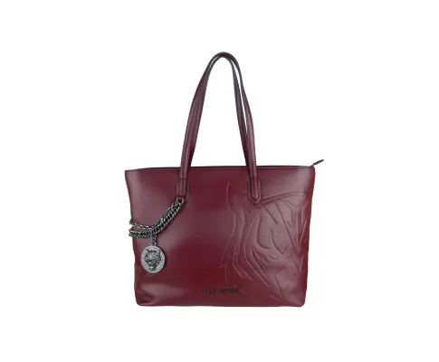 Plein Sport Burgundy Eco-Leather Shopping Bag with Chain Detail One Size Women