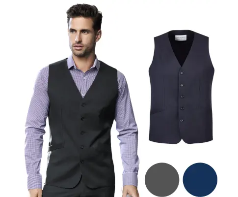 Mens Bamboo Blend Longline Vest Waistcoat w/ Stretch (Business Formal)