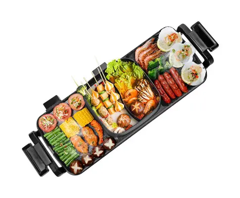Large Electric Grill Hot Pot Hotpot 2 In 1 Electric Barbecue Non-Stick Pan Grill/Korean BBQ/Shabu Shabu 2200W