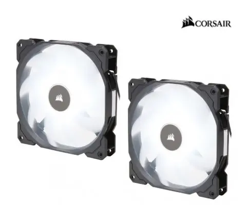 CORSAIR Air Flow 140mm Fan Low Noise Edition / White LED 3 PIN - Hydraulic Bearing, 1.43mm H2O. Superior cooling performance. TWIN Pack!