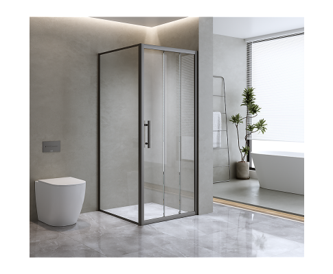 40mm Adjustable Contemporary Corner Sliding Black Shower Screen 90x80cm