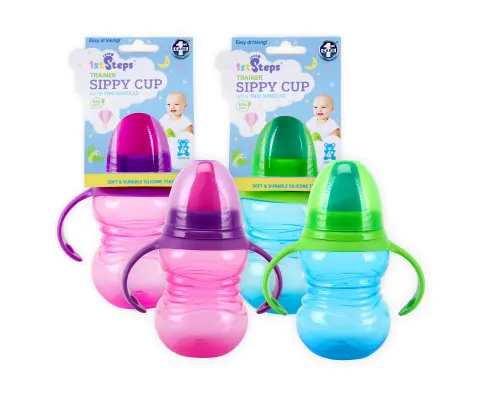 1st Steps 12PCE 265ml Sippy Cups Removable Handles Soft Silicone Teats