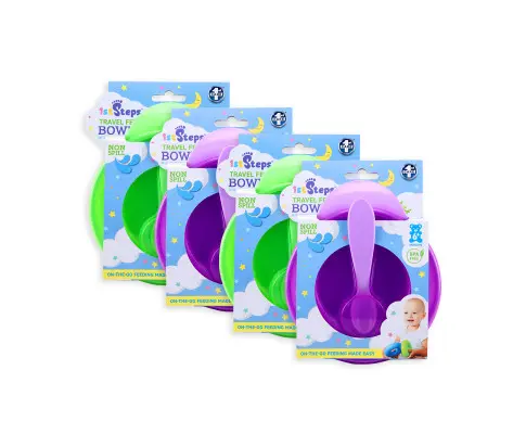 1st Steps 12PCE Travel Feeding Bowl Sets Matching Spoons Leak Proof Design