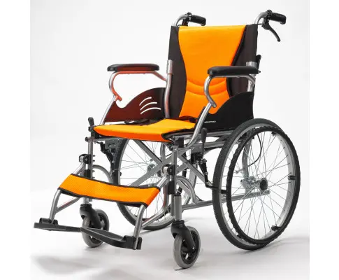 EQUIPMED Folding Aluminium Wheelchair, 20" Wheels, Park Brakes, 100kg Capacity, Orange