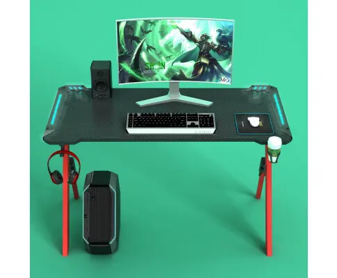 Carbon Fiber Led Lights Game Racer Computer PC Table Y-Shaped Red New 140cm