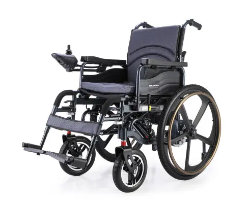 EQUIPMED Electric Wheelchair Folding, Folding, Long Range, Lithium Battery, 24" Rear Wheels, Black