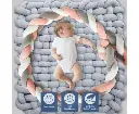4M Kid Cot Bumper Braid Pillow Nursery Newborn Crib Bed Padded Protector Decor Gray+White+Pink