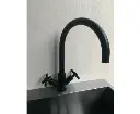 Matte Black Cross 1/4 turn hot cold Solid stainless steel goose neck Swivel Kitchen tap