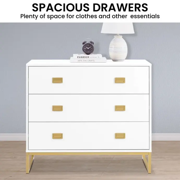 SARANTINO AMARA CHEST OF DRAWERS TALLBOY DRESSER - WHITE/GOLD