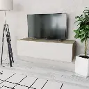 TV CABINET CHIPBOARD 120X40X34 CM HIGH GLOSS WHITE AND OAK