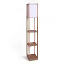 SARANTINO ETAGERE FLOOR LAMP OFF-WHITE FABRIC SHADE OAK WOOD FINISH