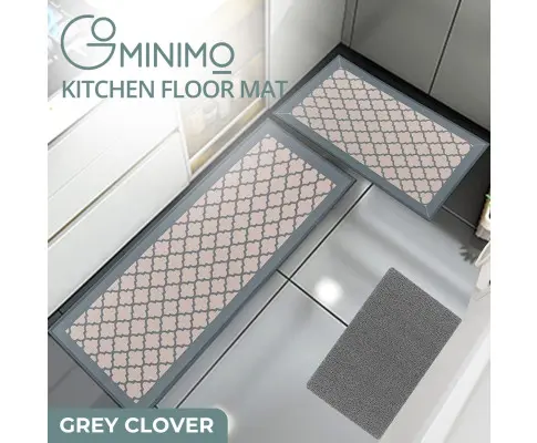 GOMINIMO 2 PCS Washable Non Slip Absorbent Kitchen Floor Mat (44x80+44x150cm, Grey Lucky Clover)