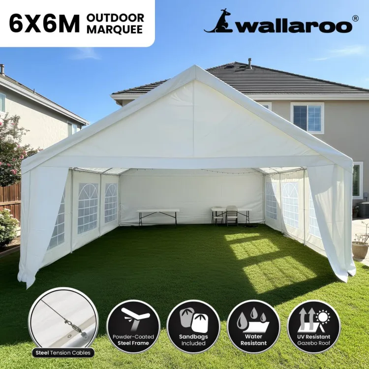 WALLAROO 6X6M OUTDOOR EVENT MARQUEE GAZEBO PARTY WEDDING TENT - WHITE