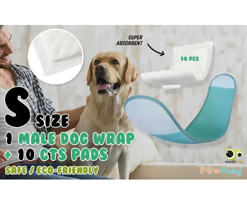 PawPang S Dog Wrap Reusable Male + 10 Ct S Diaper Booster Pads Disposable