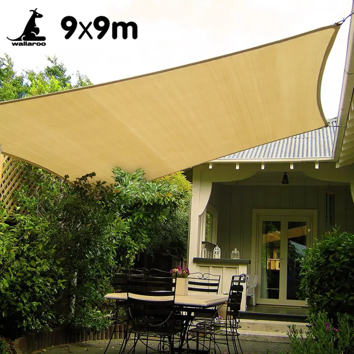 WALLAROO SQUARE SHADE SAIL - 9M X 9M - SAND
