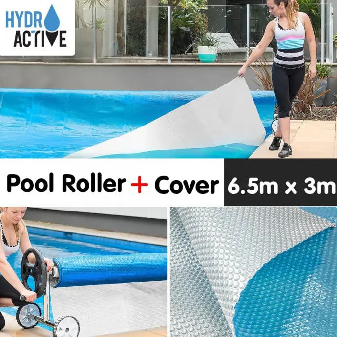 400 MICRON SWIMMING POOL ROLLER COVER COMBO - SILVER/BLUE - 6.5M X 3M
