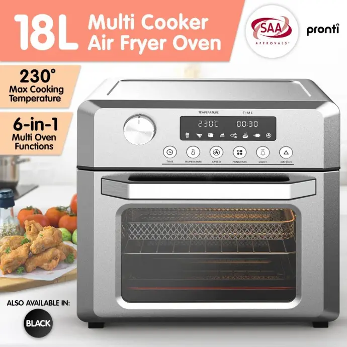PRONTI 18L 1500W ELECTRIC AIR FRYER MULTI COOKER OVEN SILVER