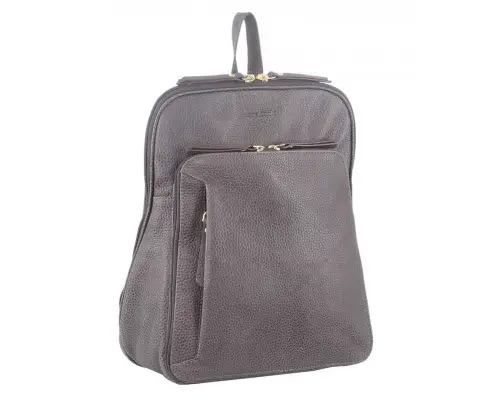 Pierre Cardin Womens Leather Backpack Bag with Pocket Front Multi-Zip - Slate