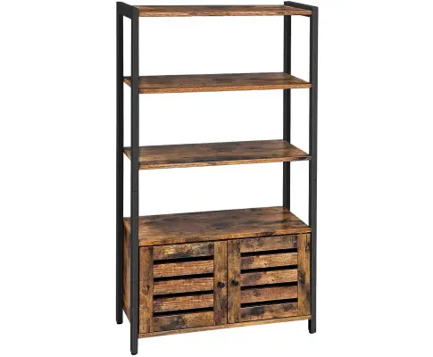 Floor-Standing Storage Cabinet and Cupboard with 2 Louvred Doors and 3 Shelves, Rustic Brown