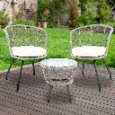 Gardeon 3PC Bistro Set Outdoor Furniture Rattan Table Chairs Patio Garden Cushion Grey