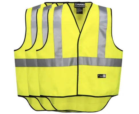 3x HUSKI Hi Vis Patrol Vest 3M Tape Safety Workwear High Visibility Bulk - Yellow - XL