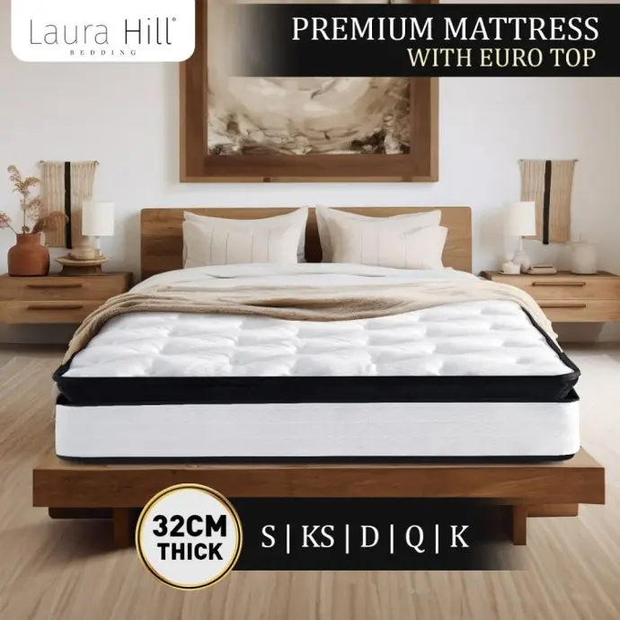 LAURA HILL QUEEN MATTRESS WITH EURO TOP - 32CM