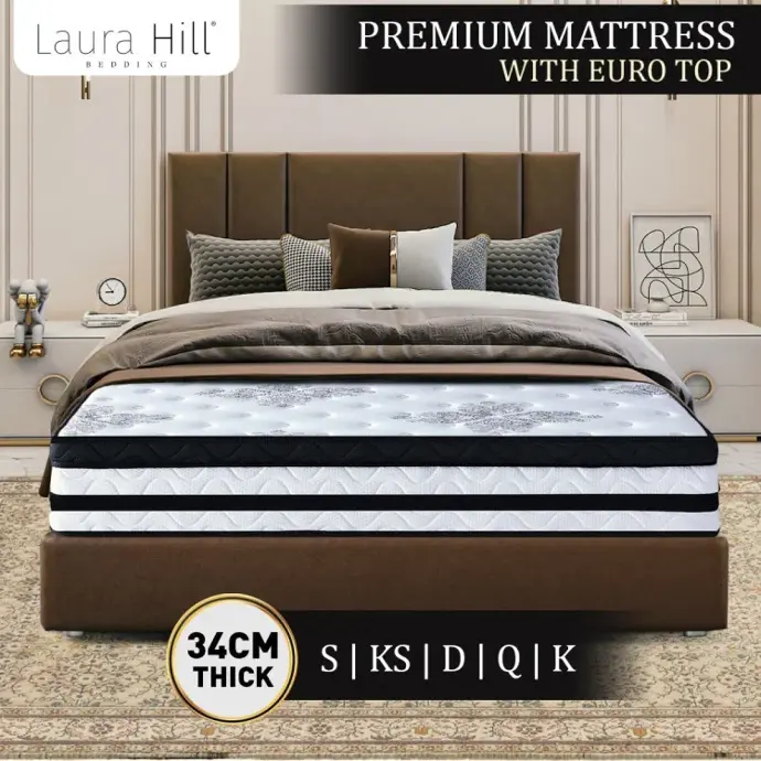 LAURA HILL KING SINGLE MATTRESS WITH EURO TOP LAYER - 32CM