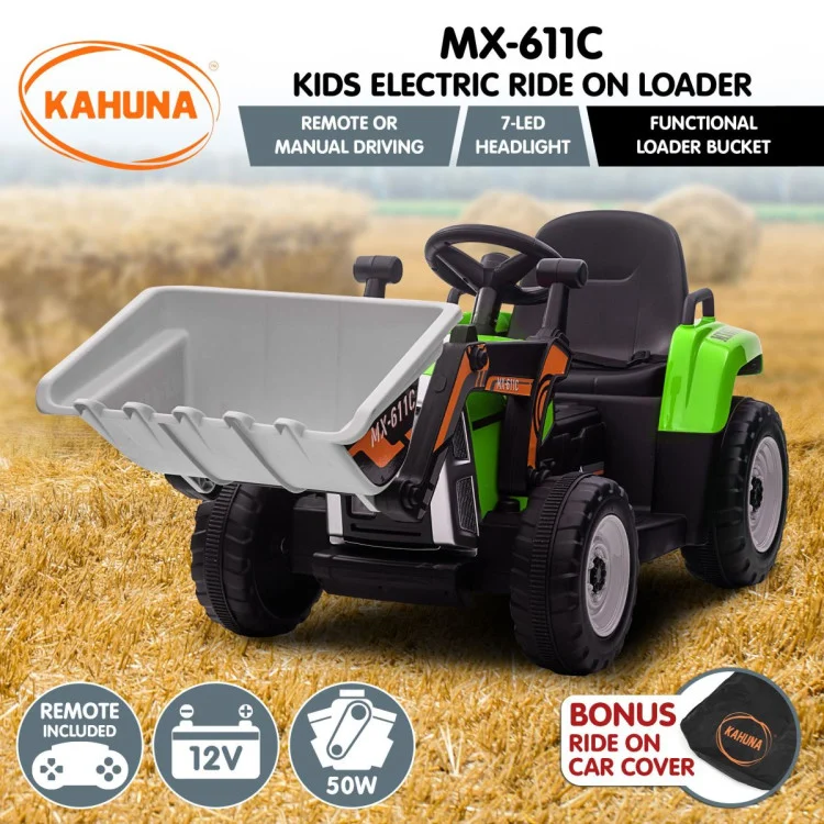 Kahuna MX-611C Kids Electric Ride On Car Tractor Digger Loader Grey