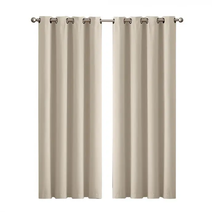 2x Blockout Curtains Panels 3 Layers Eyelet Room Darkening 132x160cm Beige