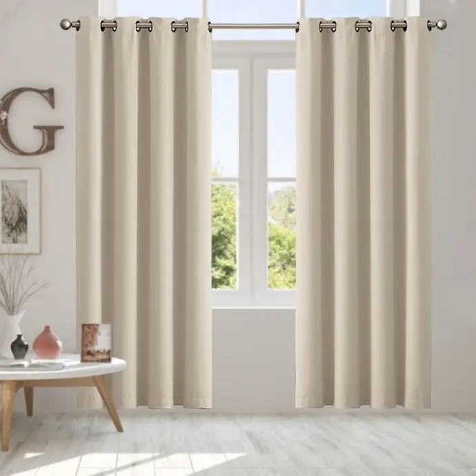 2x Blockout Curtains Panels 3 Layers Eyelet Room Darkening 132x213cm Beige
