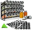 Spice Rack organiser with 28 Spice Jars, Spice Labels, Funnel and Marker for Kitchen Countertop