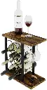 Wine Rack Countertop Wooden & Metal Holder for 6 Bottles & 2 Glasses
