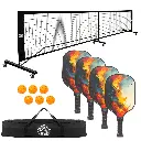 Pickleball Set with 4 Fiberglass Paddles, 6 Balls, Net, and Carry Bag