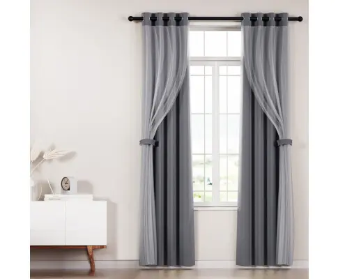Artiss 2X 132x274cm Blockout Sheer Curtains Charcoal