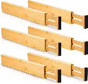 6 Pack Bamboo Adjustable Kitchen Drawer Dividers (Large, 44-55 cm)