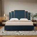 Austin Bed Frame Polyester Turquoise Fabric Padded Upholstery High Quality Slats Polished Stainless Steel Feet