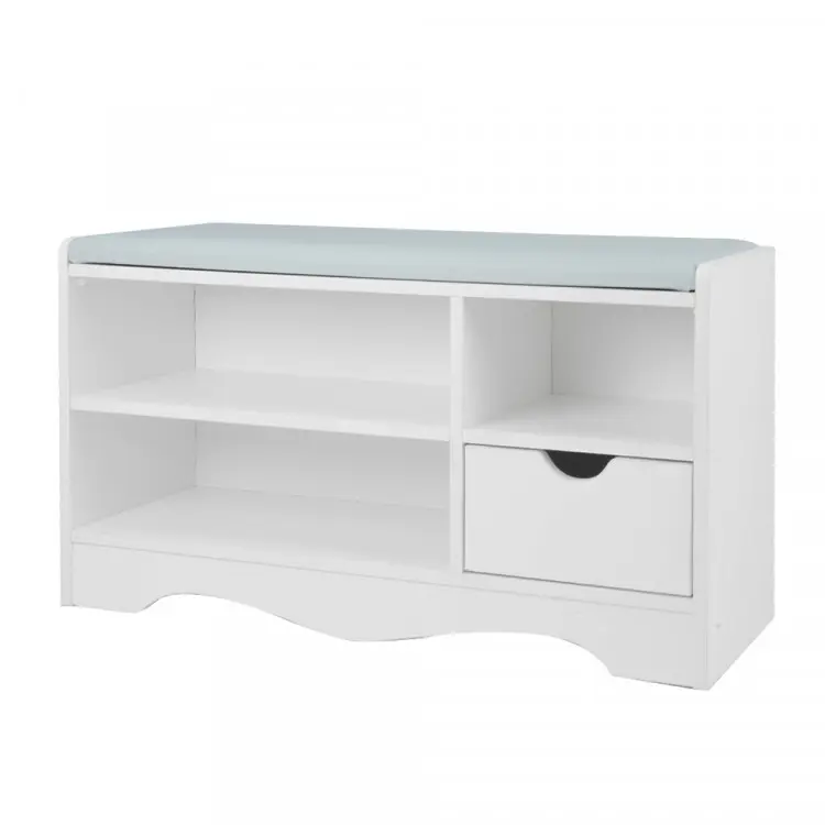 Sarantino Shoe Rack Cabinet Organiser Grey Cushion - 80 x 30 x 45 - White