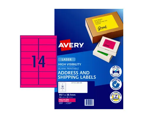 AVERY LaserLb Pink L7163FP 14 Up Pack of 25