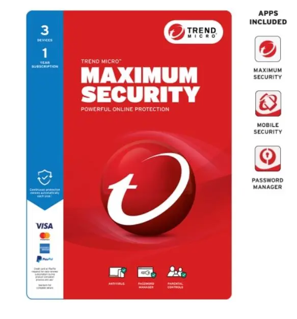 TREND MICRO Micro Maximum Security (3 Device) Retail Mini Box Auto Renew