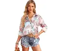 Azura Exchange Paisley Print Lantern Sleeve Button-Down Shirt 