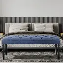 CATE BUTTON-TUFTED UPHOLSTERED BENCH WITH TAPERED LEGS BY SARANTINO - BLUE LINEN