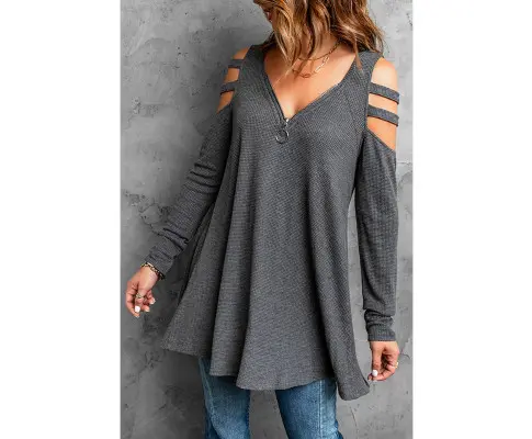 Azura Exchange Cut-out Waffle Knit Long Sleeve Top 