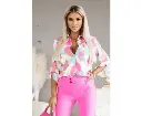 Azura Exchange Geometric Block Printed Roll Tab Sleeve Shirt 