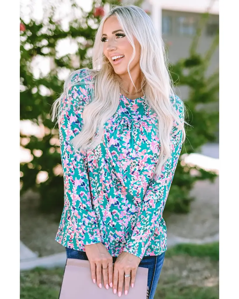 Azura Exchange Elegant Floral Print Long Sleeve Blouse 