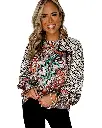 Azura Exchange Mixed Floral Geometric Print Ruffled Blouse 